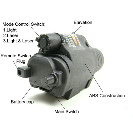 QD M6 LED Tactical Flashlight Red Laser Combo Sight-Black